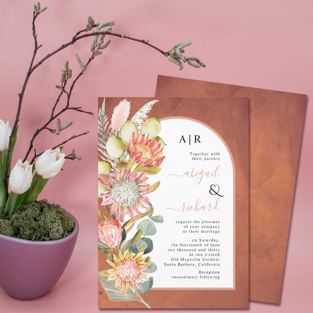 Protea Blume Pampas Gras Sterracotta Hochzeit Einladung (Von Creator hochgeladen)