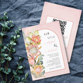 Protea Blume QR Code UAWG rosa Bogen Hochzeit Invi Einladung