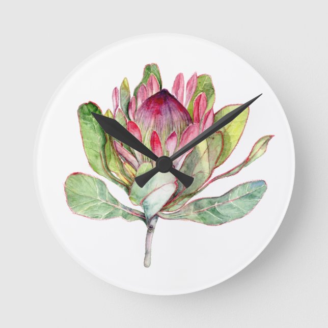Protea-Blume Runde Wanduhr (Vorderseite)