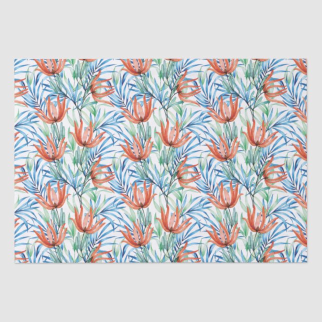 Protea Blume und Palmen Blätter tropische Muster Seidenpapier (Vorderseite)