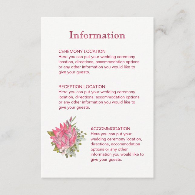 Protea Blume Wedding Information Cards Begleitkarte (Vorderseite)