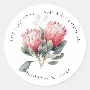 Protea Blush Blume Rücksendeadresse Runder Aufkleber