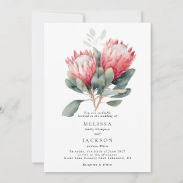 Protea Blush Wasserfarbe Blume Hochzeit Einladung