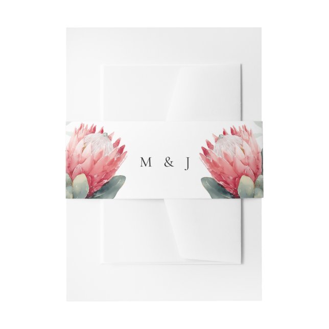 Protea Blush Wasserfarbe Blume Hochzeit Einladungsbanderole (Vorderseite Beispiel)
