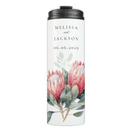 Protea Blush Wasserfarbe Blume Hochzeit Thermosbecher