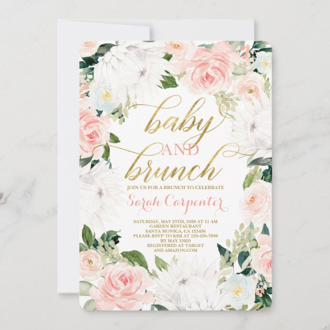 Protea floral Baby Dusche Mädchen Brunch Einladung (Vorderseite)