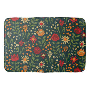 Protea Floral Block Print Millefleur Dunkel Badematte