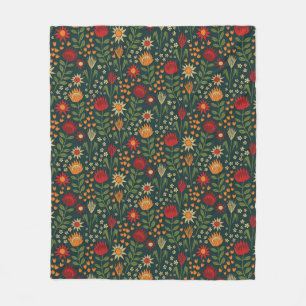 Protea Floral Block Print Millefleur Dunkel Fleecedecke