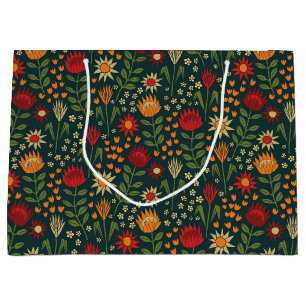 Protea Floral Block Print Millefleur Dunkel Große Geschenktüte