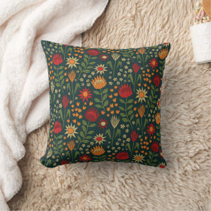 Protea Floral Block Print Millefleur Dunkel Kissen
