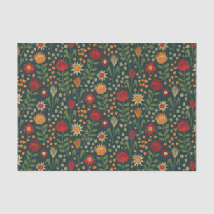 Protea Floral Block Print Millefleur Dunkel Seidenpapier