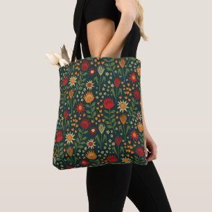 Protea Floral Block Print Millefleur Dunkel Tasche