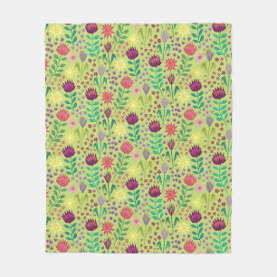 Protea Floral Block Print Millefleur Grün Fleecedecke