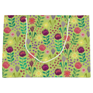 Protea Floral Block Print Millefleur Grün Große Geschenktüte