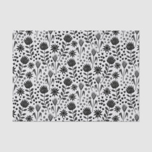 Protea Floral Block Print Millefleur Schwarz-weiß Seidenpapier