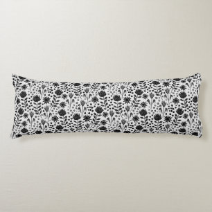 Protea Floral Block Print Millefleur Schwarz-weiß Seitenschläferkissen