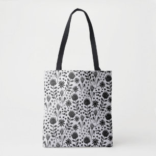 Protea Floral Block Print Millefleur Schwarz-weiß Tasche