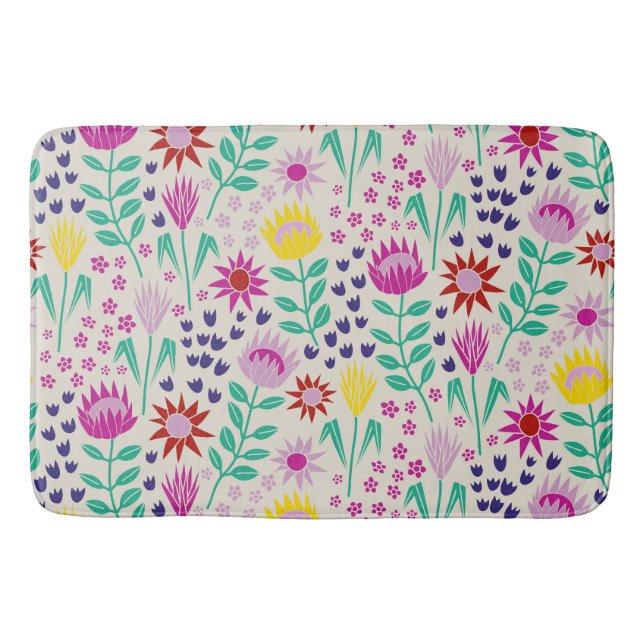 Protea Floral Block Print Milleflex Lichter Badematte (Vorderseite)