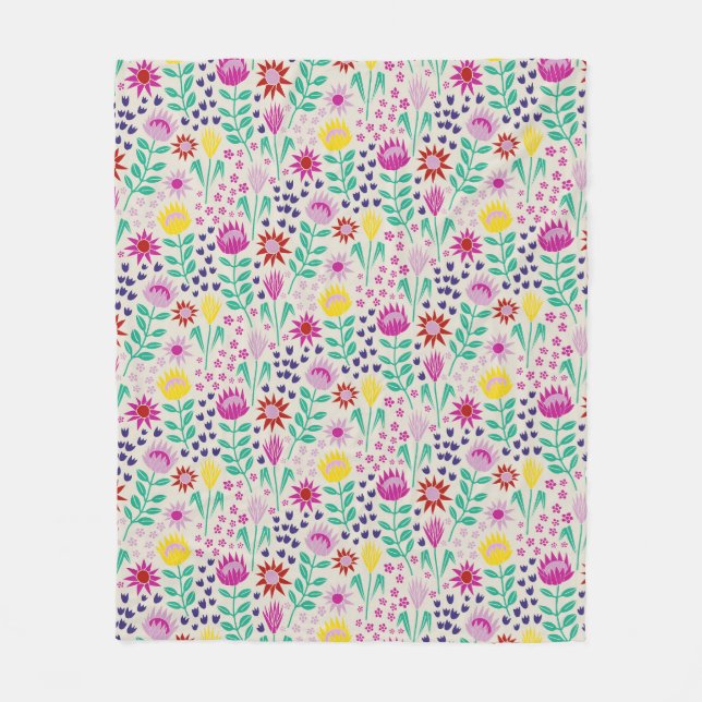 Protea Floral Block Print Milleflex Lichter Fleecedecke (Vorderseite)