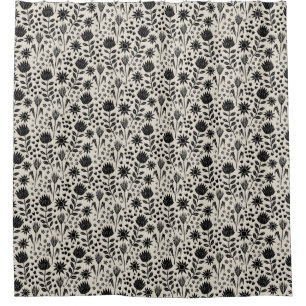 Protea Floral Block Print Milleflex schwarze Leine Duschvorhang