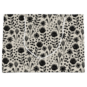 Protea Floral Block Print Milleflex schwarze Leine Große Geschenktüte