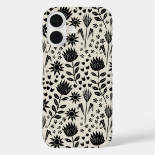 Protea Floral Block Print Milleflex schwarze Leine iPhone 16 Hülle