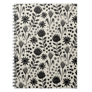 Protea Floral Block Print Milleflex schwarze Leine Notizblock