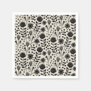 Protea Floral Block Print Milleflex schwarze Leine Serviette