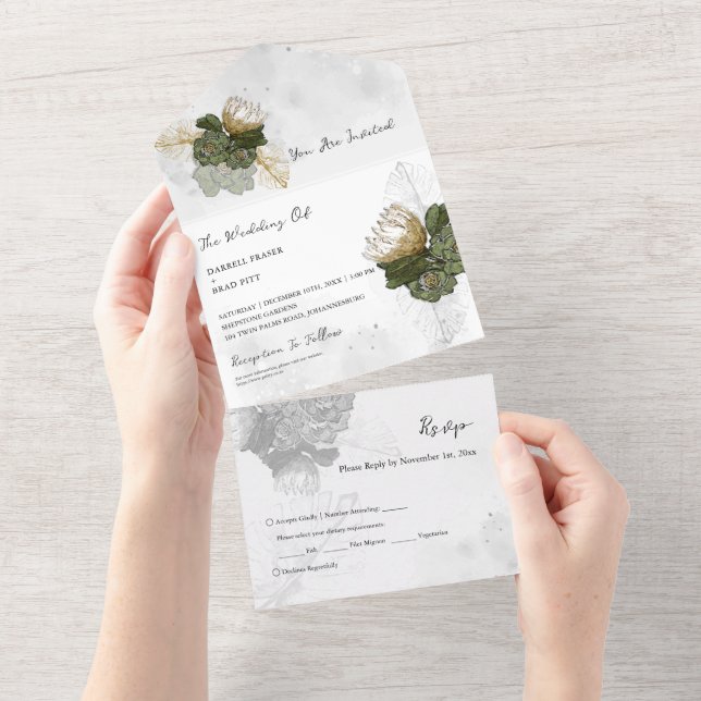 Protea Flower tout en un mariage Invitation (Déchirure)