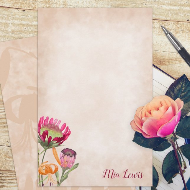 Protea Flowers Personalized Stationary (king protea flower magenta pink orange budget personalized letter writing stationary paper sheets)