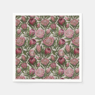 Protea mit rosa besticktem botanischem Muster Serviette