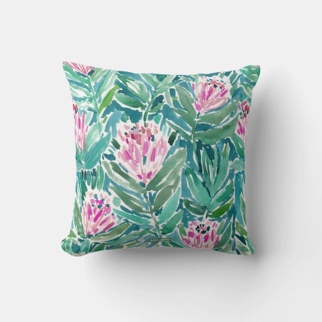 PROTEA-PARADIES tropisches BlumenAquarell Kissen (Vorderseite)