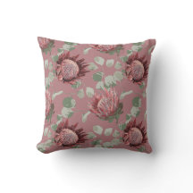 Protea vert et rose sur coussin d'accent rose