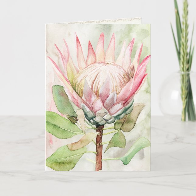 Protea Wasserfarbe Kunst Drucken Grußkarte Karte (Vorderseite)