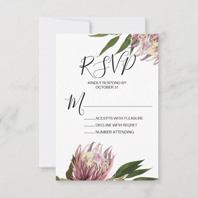 Protea Wedding RSVP Response Card (Vorderseite)