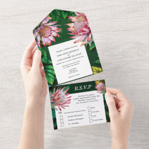 Protea-Zuckerbusch-Fynbos-Aquarell-Blume-Sommer All In One Einladung