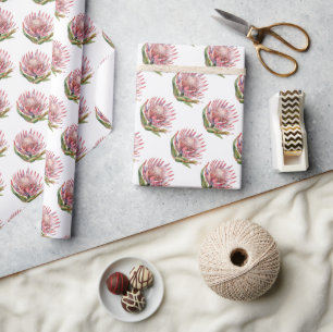Protea Zuckerbüschel-Blumen-Aquarell Afrikanische  Geschenkpapier