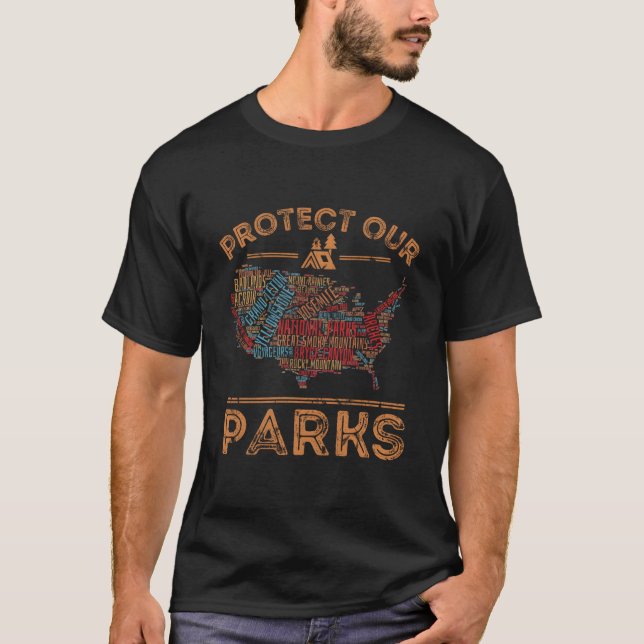 Protect Our Parks National Park Map Hiking Usa T-Shirt (Vorderseite)