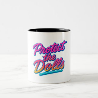 Protect the Dolls Neon Retro Art Zweifarbige Tasse