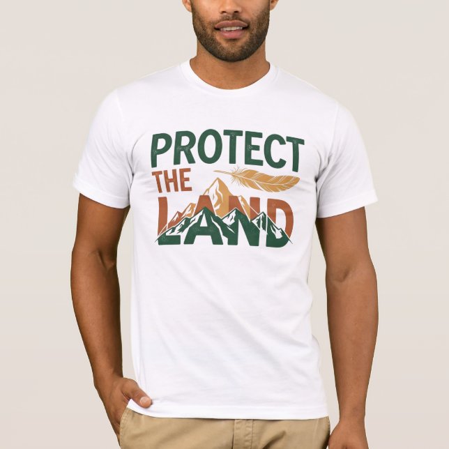 "Protect the Land" Berge mit Feder  T-Shirt (Vorderseite)