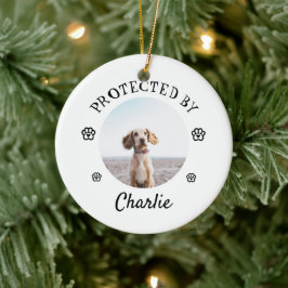 Protected By Dog Photo Paw Print Design Keramik Ornament