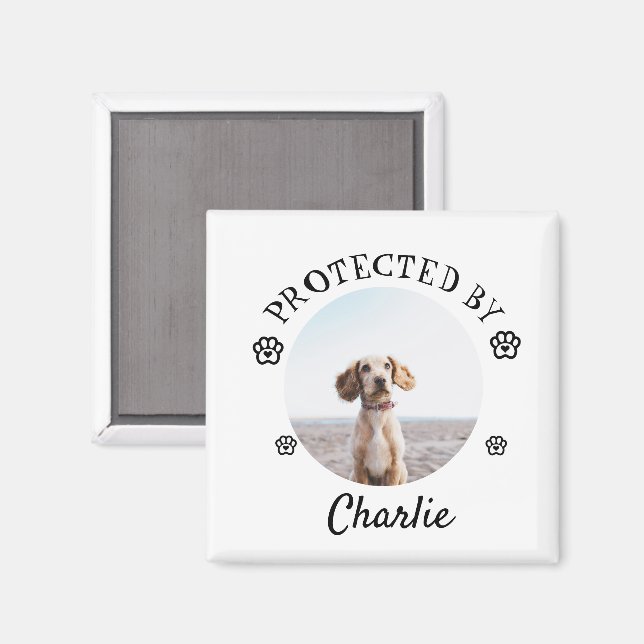 Protected By Dog Photo Paw Print Design Magnet (Vorderseite/Rückseite)