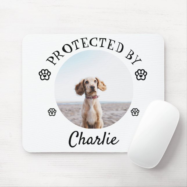 Protected By Dog Photo Paw Print Design Mousepad (Mit Mouse)