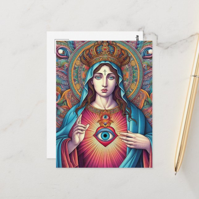  Protection From Evil Sacred Heart Of Mary Postkarte (Vorderseite/Rückseite Beispiel)