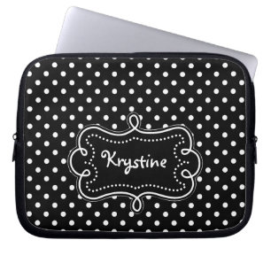 Protection Pour Ordinateur Portable À petits pois noir et blanc avec l'étiquette