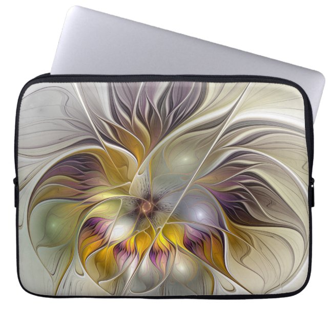 Protection Pour Ordinateur Portable Abstrait Imaginaire coloré Fleur moderne Fractal (Devant)