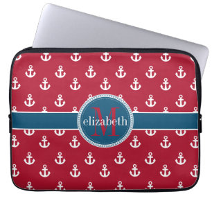 Protection Pour Ordinateur Portable Ancres de navire bleu rouge Monogramme