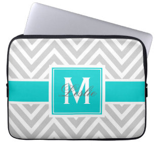 PROTECTION POUR ORDINATEUR PORTABLE AQUA, MOTIF GRIS DE CHEVRON PERSONNALISÉ