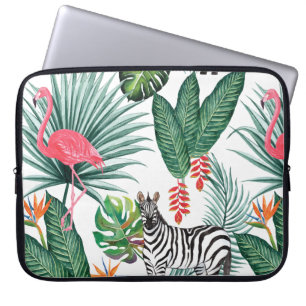 Protection Pour Ordinateur Portable Aquarelle de la feuille tropicale flamingo moderne