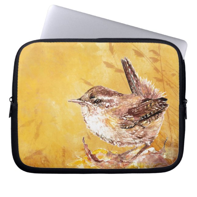 Protection Pour Ordinateur Portable Aquarelle mignonne Oiseau Wren (Devant)